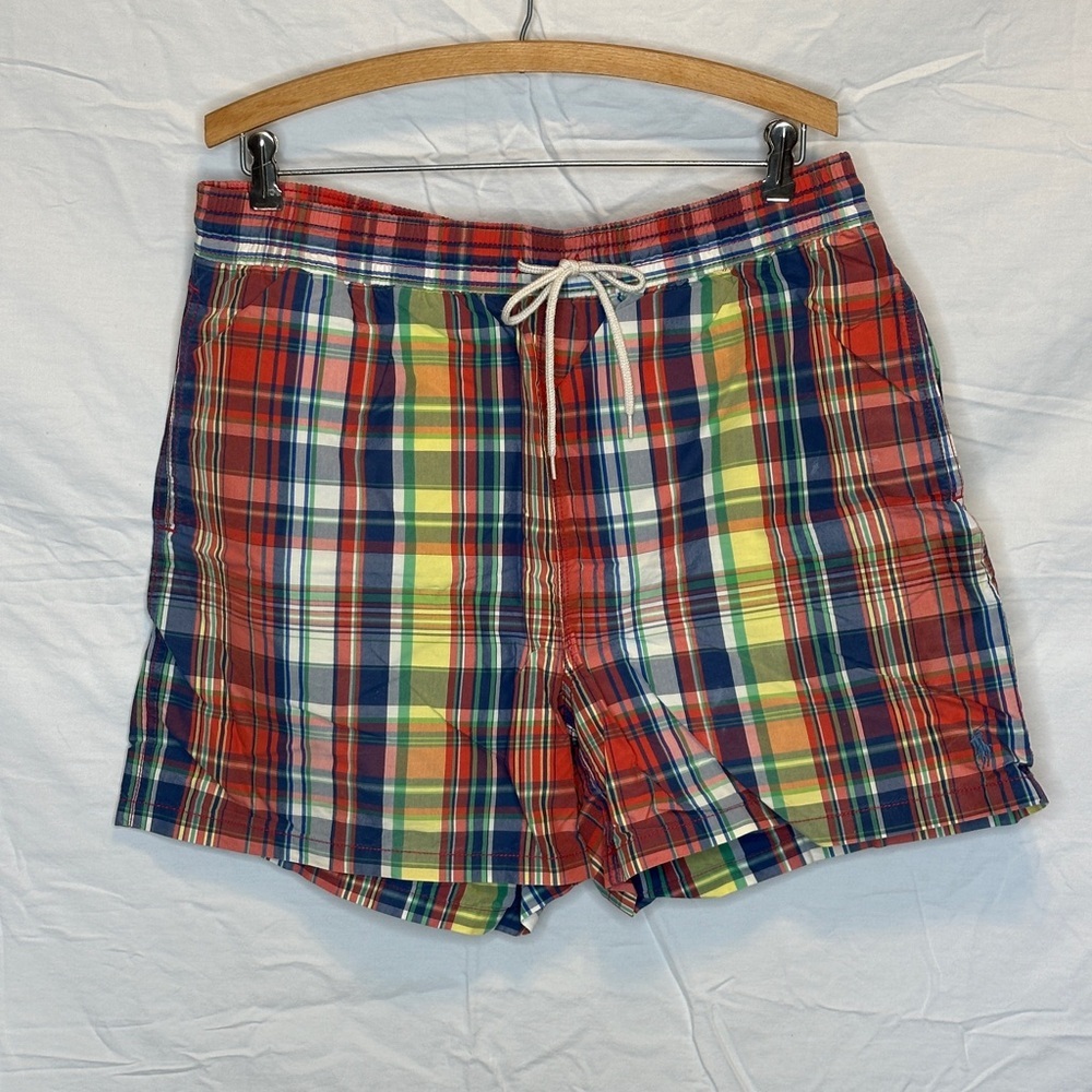 VTG Polo Ralph Lauren Madras Plaid Swim Trunks Shorts Lined Men’s XL O14